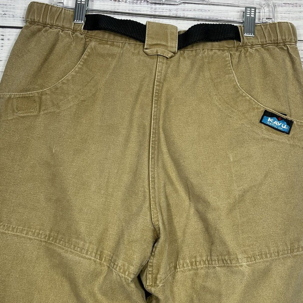 Vtg KAVU Chilliwack Canvas Khaki Belted Climbing *Cut Off* Pants Short Large USA - Picture 4 of 13